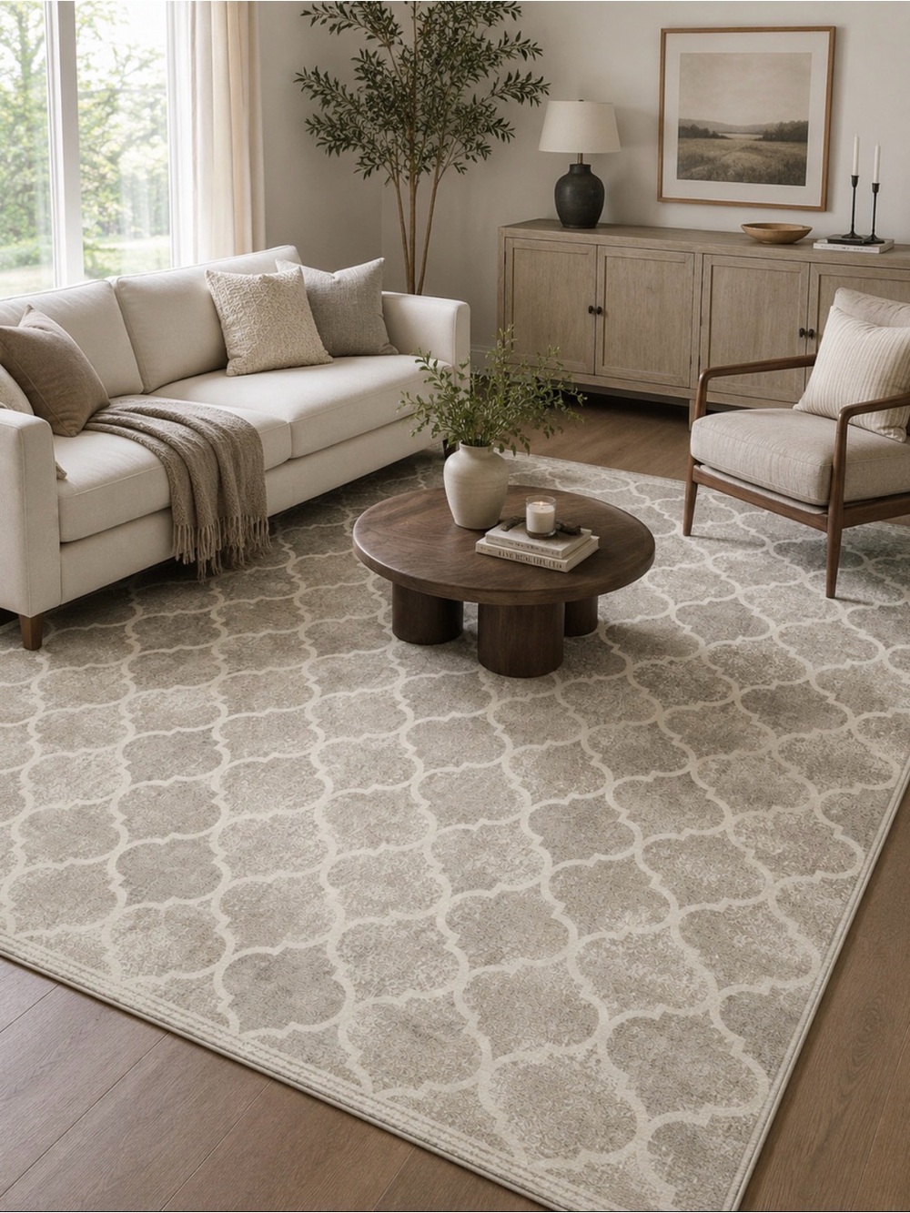 Neutral Trellis Area Rug - Gray
